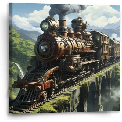 Sablio Obraz Parná lokomotíva na viadukte - 50x50 cm