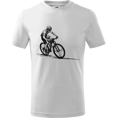 MTB kreslený cyklista tričko detské biela