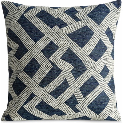 Takoy Povlak na polštář 43x43 cm tmavě modrý, krémový, zdobený žinilkovým geometrickým vzorem DALIA - kolekce TOLEDO-HF-478893 | 43 x 43 cm