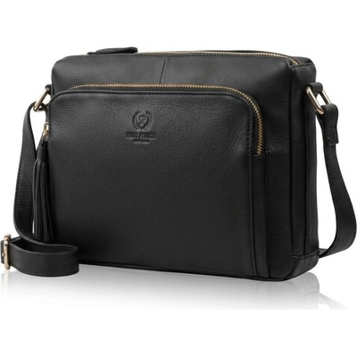 Čierna dámska kožená crossbody kabelka so zlatým kovaním Jacomina