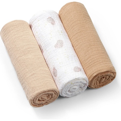 BabyOno Mušelínové super mäkké 70x70 cm Hnedá/Béžová 3 ks