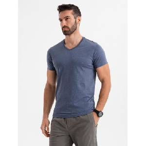 Ombre Clothing Мъжка класическа памучна тениска BASIC с V-образно деколте - синьо меланж Ombre Clothing | Sin | МЪЖЕ | S