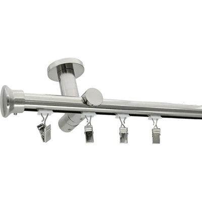 KovovégarnýžeCZ Stropní garnýž Duo broadway 19 mm efekt nerez Dvouřadá jezdec s kovovou žabkou 320 cm