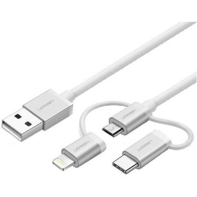 КАБЕЛ USB А/USB-C+Lightining MFI, 1М UGREEN - СРЕБРИСТ (0403024)
