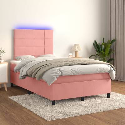 vidaXL 3136115 Boxspring postel s matrací a LED samet / barva Růžová