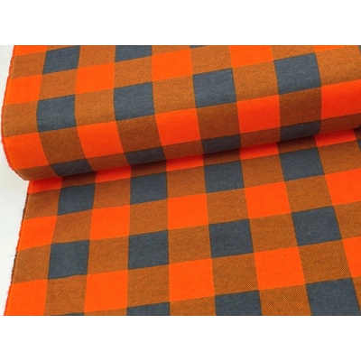 Mirtex Látka FLANEL 165/K7 Kostky velké oranžovo-šedé šíře 150cm Ceník: METRÁŽ: od 1 metrů