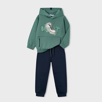 Mayoral Ватиран анцуг суичър без цип bskt в зелен цвят и тъмносин спортен панталон за мини момче Mayoral
