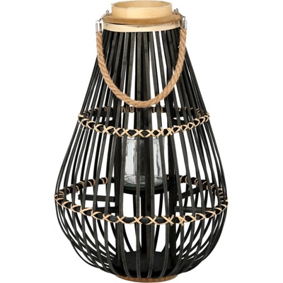Drevený lampáš so sklenenou vložkou - čierny 32x57cm 62658