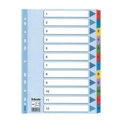 ESSELTE Zesílené rejstříky Mylar, mix barev, karton, A4, 1-12, ESSELTE 400280