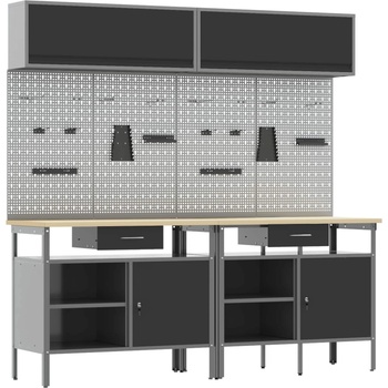 vidaXL Комплект работна маса с чекмедже с рафт 8 pcs Черно Стомана (3321498)