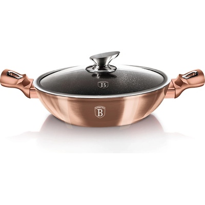 BerlingerHaus WOK pánev s mramorovým povrchem a poklicí 30cm METALLIC LINE ROSE GOLD EDITION 19438 BH/7100