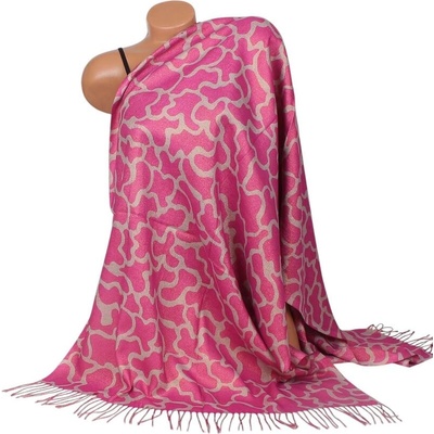 Кашмирен шал в цвят лате и цикламено с ламе