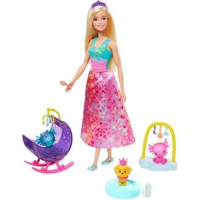 BARBIE POHÁDKOVÝ HERNÍ SET S PANENKOU 1.fialová korunka dlouhá sukně