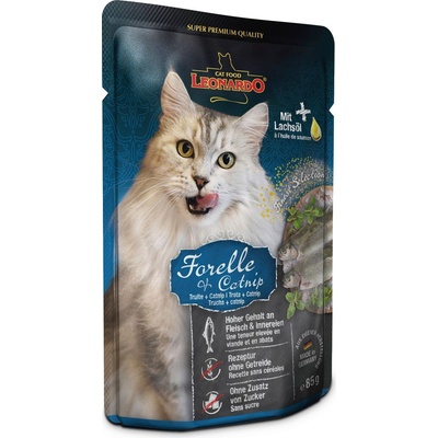 Leonardo Adult pstruh a catnip ve šťávě 85 g