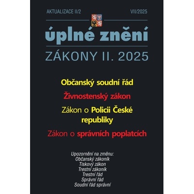 Aktualizace II/2 2025 Občanský soudní řád, Živnostenský zákon, Zákon o Policii České republiky, Zákon o správních poplatcích