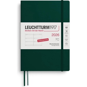 Leuchtturm1917 372560 Weekly Calendar Medium (A5) 2026, 12 Months, Softcover, Forest Green, German (372560)