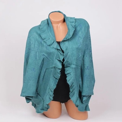 Дамско болеро в тюркоазен цвят с къдрички