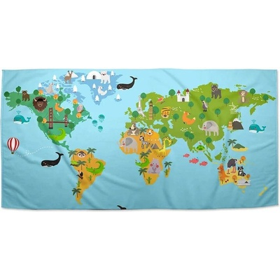 SABLIO Ručník - Zvířecí mapa světa 70x140 cm