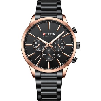 Curren Мъжки часовник Curren Fain, Неръждаема стомана, Хронограф, Черен / Розово Злато (CURREN-8435-BLACK-ROSEGOLD)
