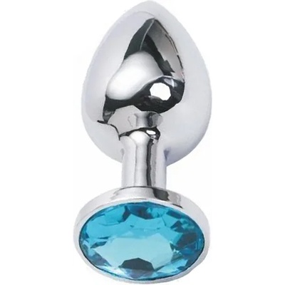 Sensual Метално дилдо Butt Plug "SILVER CRYSTAL AQUA BLUE" 7 см. Размер-S