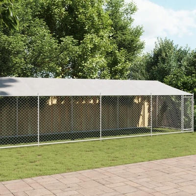 Shumee Klec pro psy se střechou a dvířky šedá 1200 x 200 x 200 cm