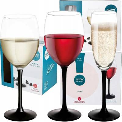 Skleničky na šampaňské skleničky na bílé víno skleničky na červené víno Altom Design Onyx bezbarvé černé 18 x 250 ml
