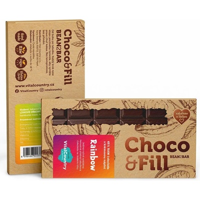 Choco & Fill Raw plněná čokoláda 65% Rainbow 200 g