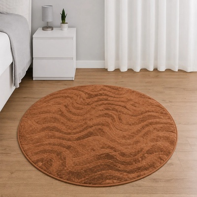 Takoy Koberec okrúhly s priemerom 120cm vzor vlny hnedý-HT-00421 | Ø 120 cm