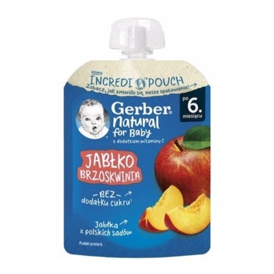 Gerber Био пауч за бебета с ябълки и праскови 6м+ 80г