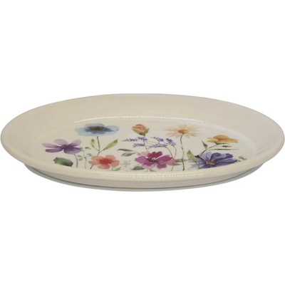 Chic Antique Fleurville Béžový antik keramický podnos s květy 25*18*2 cm