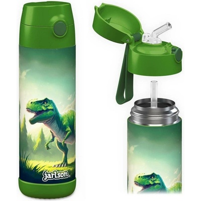 Jarlson Charli Dětská nerezová termoláhev s brčkem Dinosaurus 500 ml