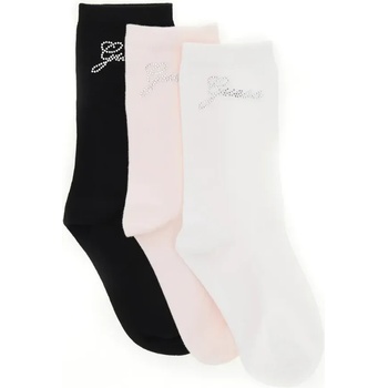 Guess Три чифта чорапи в бяло, черно и бледо розово за момиче с кристали Guess