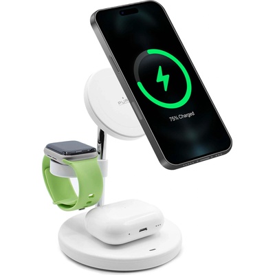 Зарядна станция от Puro Mag Station 3 in 1 Inductive Charger with Stand - White (8018417440847)