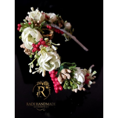 Radi handmade Диадема с кадифени цветя и златиста декорация (743)