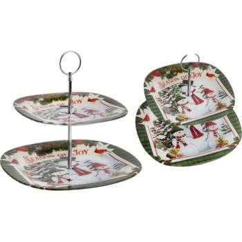 Qx impex kft IRIS Стъклена формичка за бисквитки на 2 нива с шарка на снежни човеци 20cm+25cm 102016 (102016)