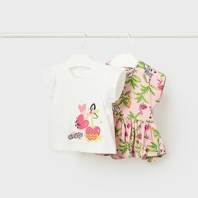 MAYORAL Комплект от 2 тениски с къс ръкав за бебе момиче Майорал в бяло и розово