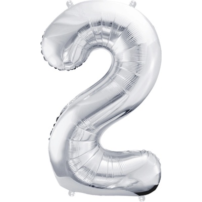 PartyDeco Fóliový balónek číslo 2 stříbrný 86 cm