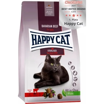 Happy Cat Sterilised Adult Bavarian Beef - храна за кастрирани котки с баварско говеждо месо и ценни билки, 1, 300 кг, Германия - 70574