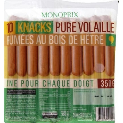 Monoprix Drůbeží párky uzené na bukovém dřevě 10ks 350 g