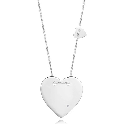 Šperky eshop Briliantový náhrdelník ze stříbra - dvě propletená srdce, kulatý diamant T12.09