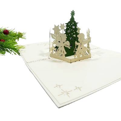 Поздравителна картичка Kiriori Pop-up - Елха с ангелчета (CSWCH179PAEN)