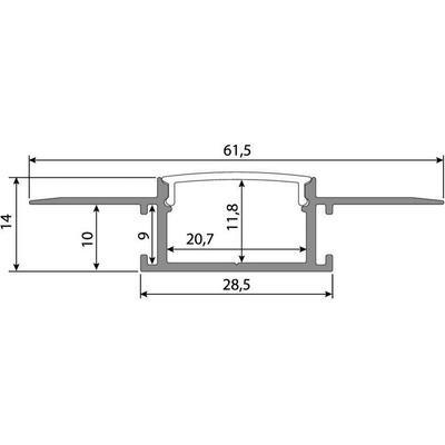 ML-761.039.43.3 Vestavný hliníkový profil AZ pro sádrokarton, 62x14mm, vč. mléčného difuzoru, 3m