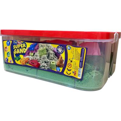 Play-Toys Пясък за игра Play-Toys - Super Sand, 5 kg, с фигурки и кутия, зелен (4362.3)