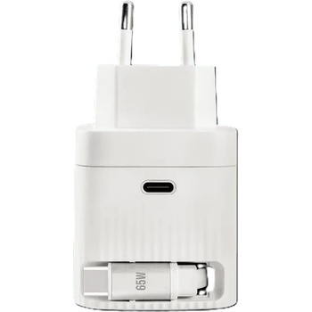 Ttec Зарядно 220V ttec SmartCharger GAN 65W PD Travel Fast Charger USB-C + Built-in PD 65W USB-C Charging Cable 70cm - Бяло