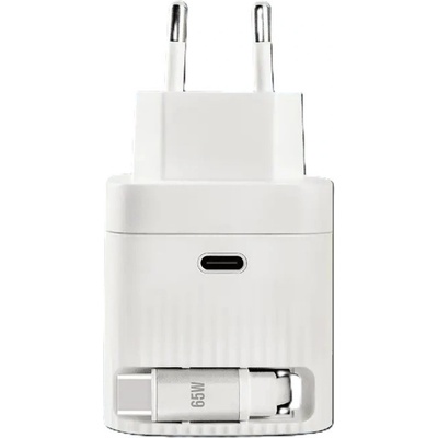 Ttec Зарядно 220V ttec SmartCharger GAN 65W PD Travel Fast Charger USB-C + Built-in PD 65W USB-C Charging Cable 70cm - Бяло