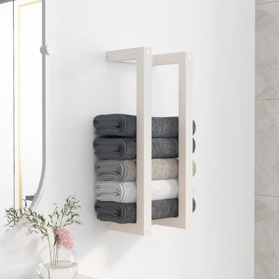 vidaXL Поставка за хавлии Бяло 23x18x60 см борово дърво масив (822393)