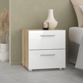 Нощно шкафче Pepe с 2 чекмеджета Дъб и бял гланц