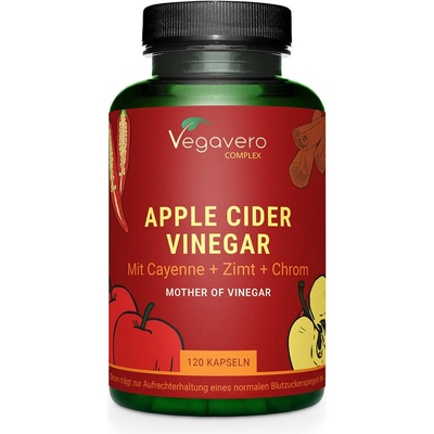 Vegavero Ябълков оцет + лют червен пипер, канела и хром 120 капсули | Vegavero (VV-VITA-363)