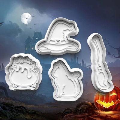 Halloween - Sada 4ks vykrajovačiek s pečiatkou