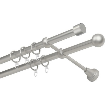 OK-GarnýžeCZ Garnýž kovová dvouřadá 19mm Pullo satina 310 cm do stěny / kroužky s háčkem